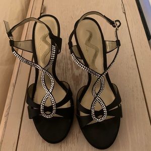 Nina black satin & rhinestone Heels